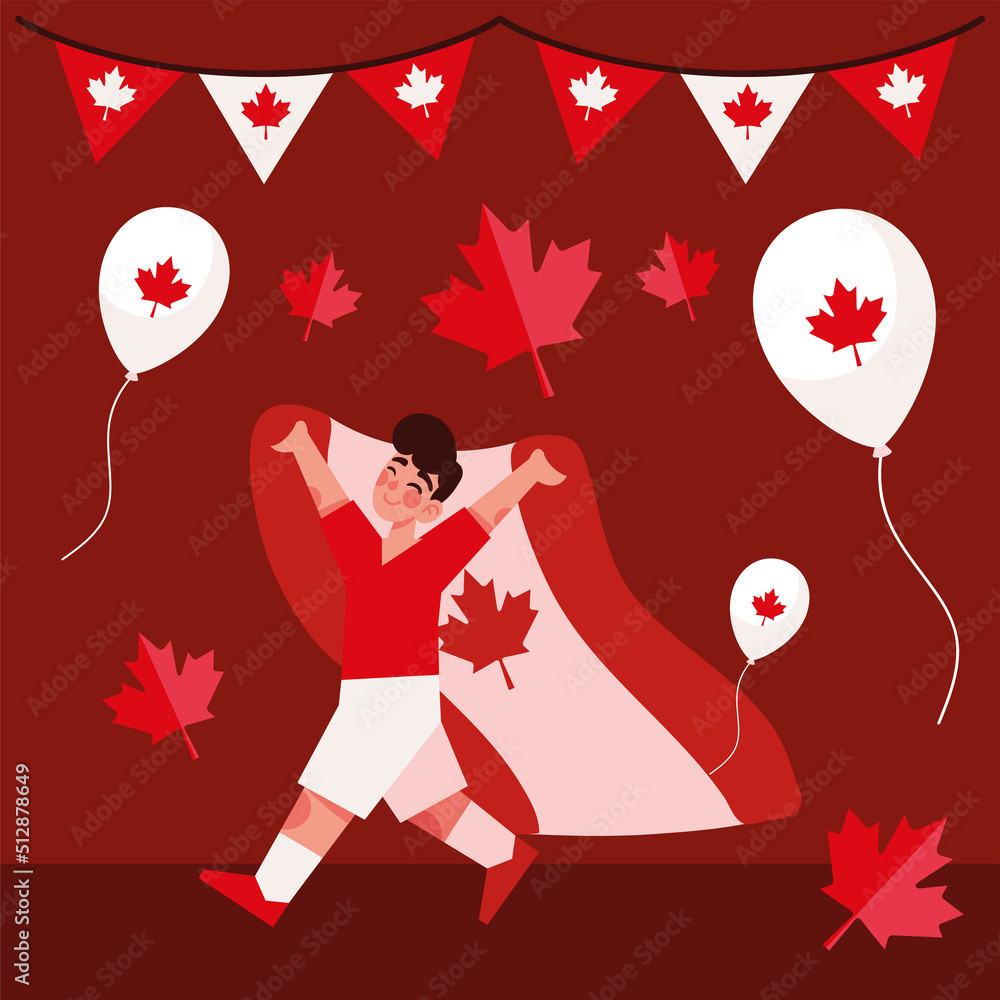 Poster happy boy with flag of canada