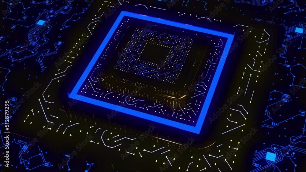 Poster advanced technology concept. design. visualization of a microchip created by artificial intelligence