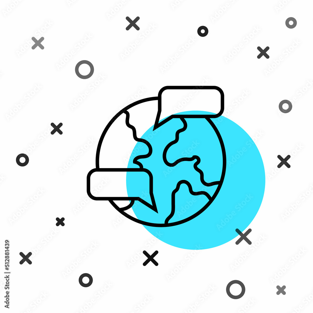 Aufkleber black line worldwide icon isolated on white background. pin on globe. random dynamic shapes. vector