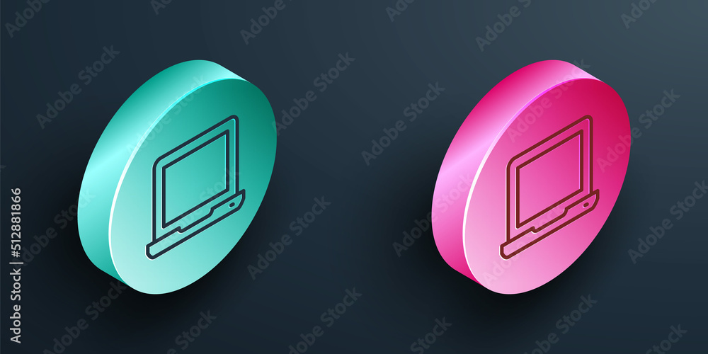 Poster isometric line laptop icon isolated on black background. computer notebook with empty screen sign. t