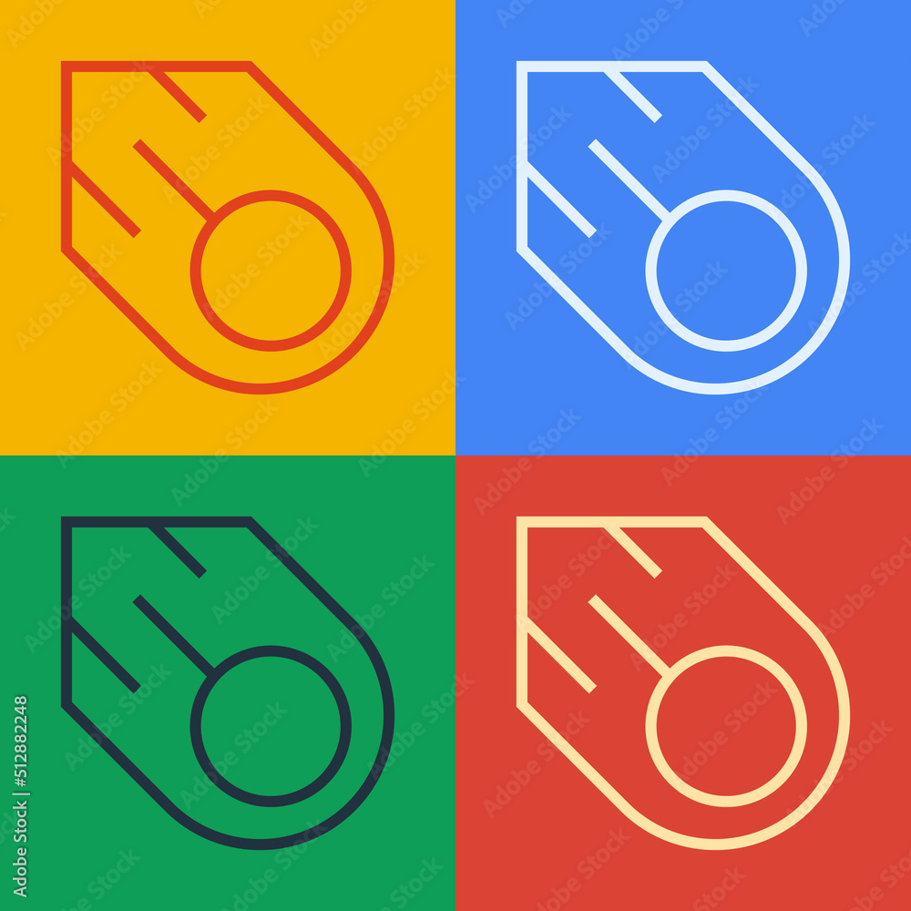 Poster pop art line comet falling down fast icon isolated on color background. vector