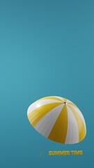 3d render. beach umbrella on a blue background . 3d illustration