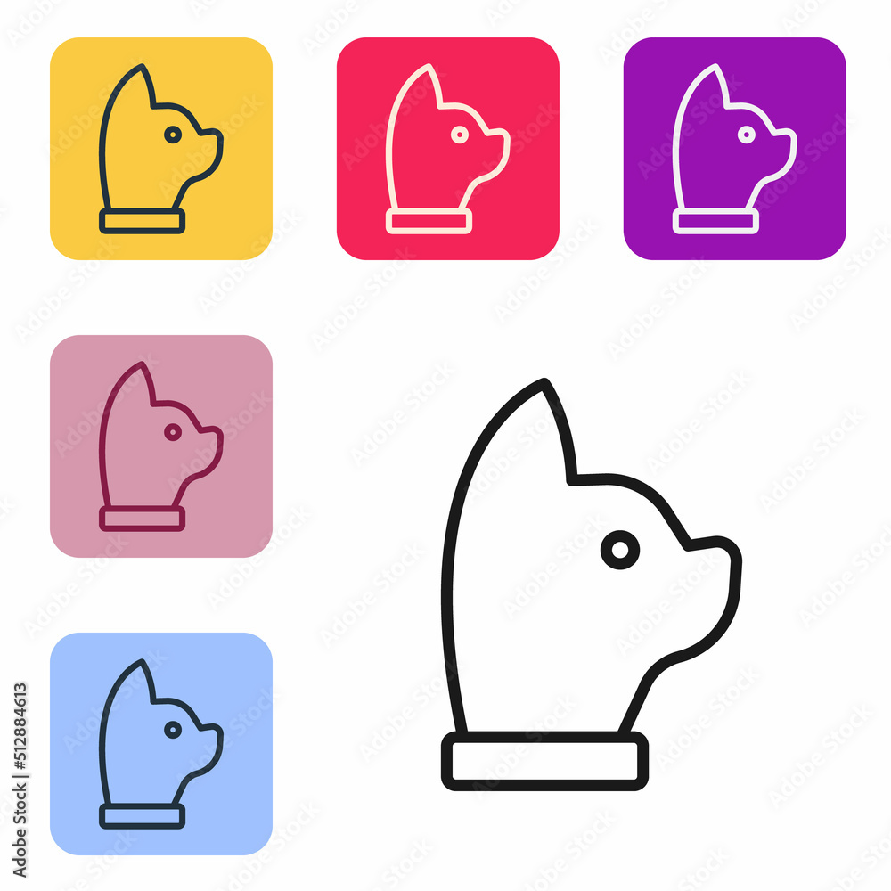 Poster black line cat icon isolated on white background. set icons in color square buttons. vector