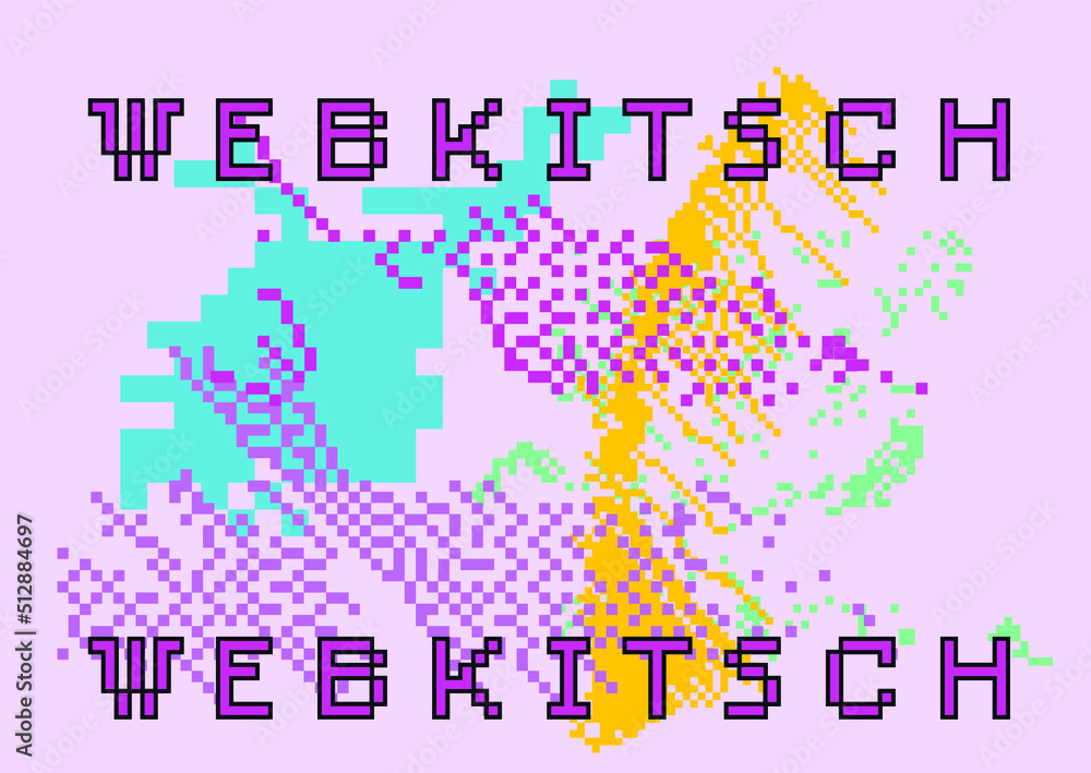 Poster pixel art illustration of a glitchy computer screen. abstract geometric retro background.