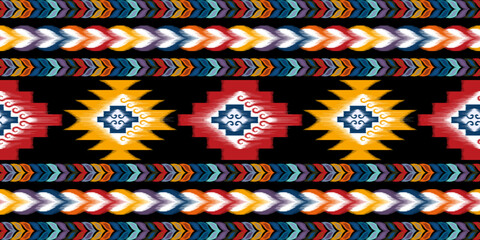 Ikat mandala ethnic seamless pattern design. Aztec fabric carpet mandala ornaments textile decorations wallpaper. Tribal boho native turkey traditional embroidery vector background 
