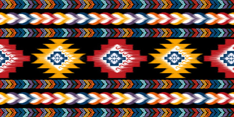 Ikat mandala ethnic seamless pattern design. Aztec fabric carpet mandala ornaments textile decorations wallpaper. Tribal boho native turkey traditional embroidery vector background 