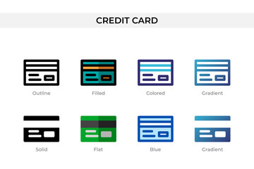 Credit Card icon in different style. Credit Card vector icons designed in outline, solid, colored, filled, gradient, and flat style. Symbol, logo illustration. Vector illustration