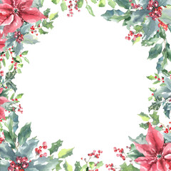 Watercolor Woodland Christmas Floral bouquet illustration isolated, Botanical greenery frame decoration for greeting card, poster, invitation, baby shower, Merry Christmas, New Year, nursery print