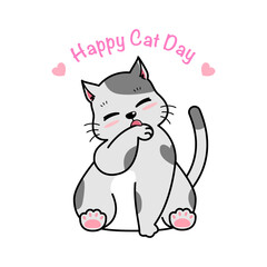 Cute fat kitten cartoon vector in happy cat day design