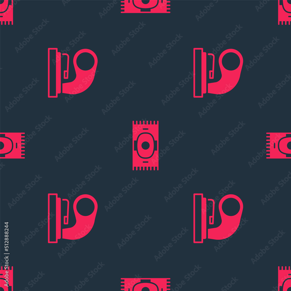 Poster set old gramophone and classic carpet on seamless pattern. vector