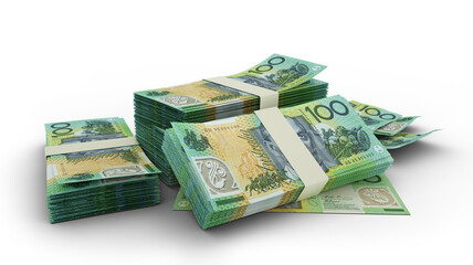 3D Stack of 100 Australian dollar notes isolated on white background © RODWORKS