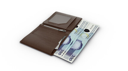 3D rendering of 200 Bosnia and Herzegovina convertible mark notes in wallet - obrazy, fototapety, plakaty