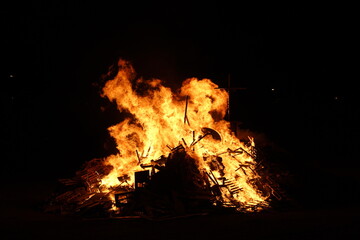 Big bonfire at night. Fire photography