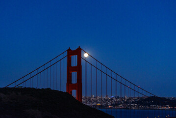 Full Moon June 2022 San Francisco Golden Gate Bridge Moon Next to North Tower Shot From Marin Headlands