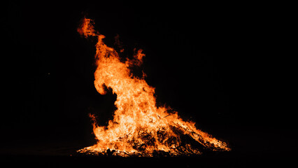 Big bonfire at night. Fire photography