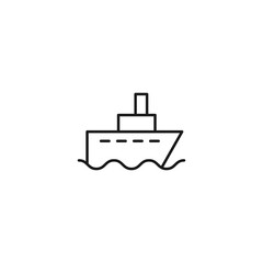 Travel, tourism, holiday, vacation sign. Minimalistic vector symbol drawn with black thin line. Editable stroke. Vector line icon of ship in ocean