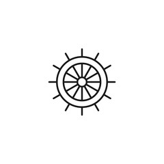 Travel, tourism, holiday, vacation sign. Minimalistic vector symbol drawn with black thin line. Editable stroke. Vector line icon of steering wheel for ship