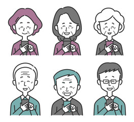 スマホを操作するシニア世代男女のセット　笑顔