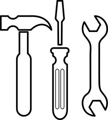 Hammer turnscrew tools icon vector line art.eps
