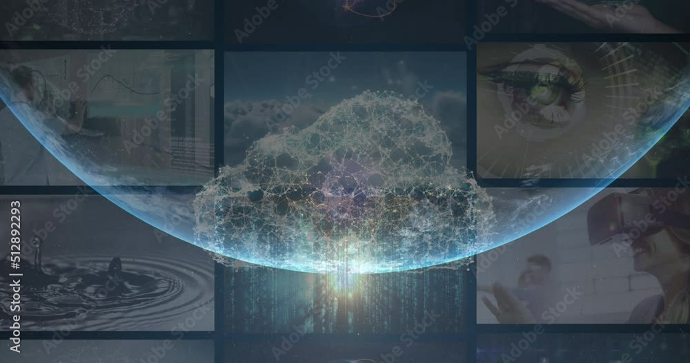 Poster animation of data processing over globe