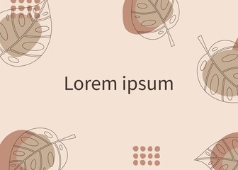 Monstera adansonii. Monstera leaves seamless background. Background in minimal linear style. Abstract. Modern trendy graphic design template for poster, card, banner, cover, textile, fabric.