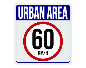 Urban area 60km/h. Traffic sign to reduce speed in the city.