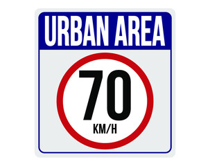 Urban area 70km/h. Traffic sign to reduce speed in the city.
