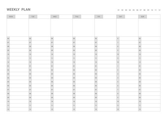 Note, scheduler, diary, calendar planner document template illustration. Weekly plan.