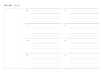 Note, scheduler, diary, calendar planner document template illustration. Weekly plan.