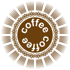 Logo for coffee, decorated in the form of a sun with text