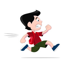 Boy Running Fast with Red  Backpack Vector Illustration
