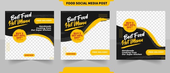 Restaurant promotion food menu for social media carousel square post with editable photo templates