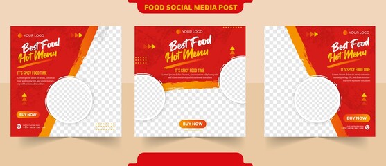 Hot tasty food menu or restaurant content menu for social media post square flyer with editable photo template