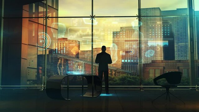 Businessman analyzes the NFT market in his office