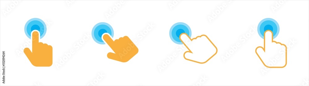 Poster hand clicking icon. pointer cursor сomputer mouse symbol. clicking cursor, pointing hand clicks vect