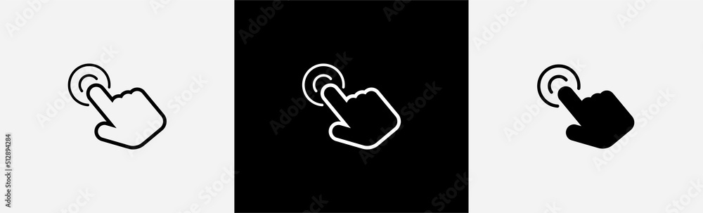 Poster hand clicking icon. pointer cursor сomputer mouse symbol. clicking cursor, pointing hand clicks vect