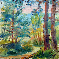 pine trees by the sea, seaside landscape 4, oil painting