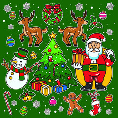 christmas illustration new year cartoon object in set