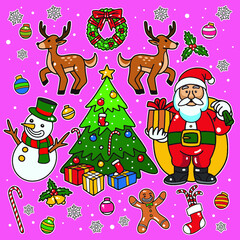 christmas illustration new year cartoon object in set