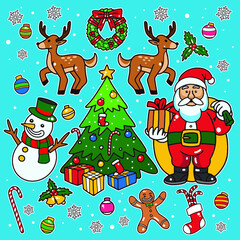 Fototapeta premium christmas illustration new year cartoon object in set