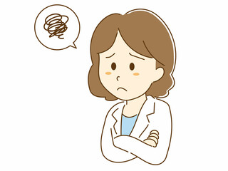 困った表情の白衣を着た女性のイラスト