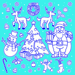 christmas illustration new year cartoon object in set
