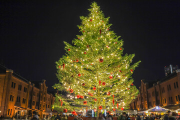 Yokohama,Japan on December8,2019:Beautiful large decorated Christmas tree at Yokohama Red Brick...