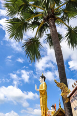 Fototapeta premium Mae Hia,Chiang Mai,Northern Thailand on Septemmber 13,2019:Standing Buddha Statue at Wat Phra That Doi Kham.