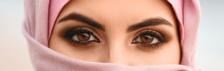Portrait of beautiful Muslim woman outdoors, closeup