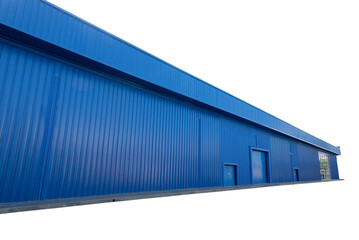 Blue color Warehouse perspective isolated on white