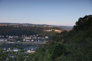 Aussicht auf den Rhein vom Klettersteig Sankt Goarshausen Rheinland-Pfalz Mittelrheintal