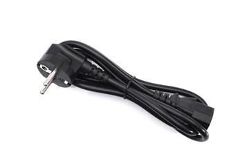 black replacement AC power cord isolated on white background