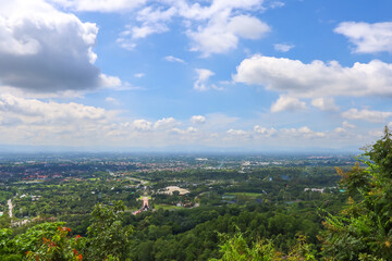 The scenery of Chiang Mai town as seen from Wat Phra That Doi Kham,Chiang Mai province,Northern Thailand.