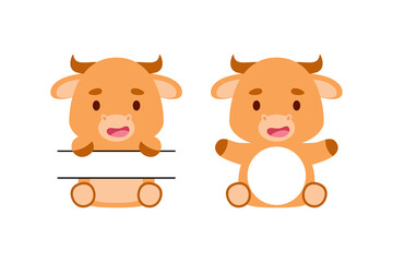 Cute little bull split monogram. Funny cartoon character for kids t-shirts, nursery decoration, baby shower, greeting cards, invitations, scrapbooking, home decor. Vector stock illustration